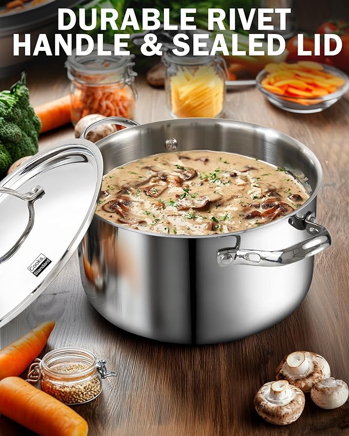 Cooks Standard Multi-Ply Clad Stainless Steel Stockpot, 12-Quart Pasta Cooking Canning Pot with Lid, Deep Stockpot Large Soup Pot Induction Cookware, Silver