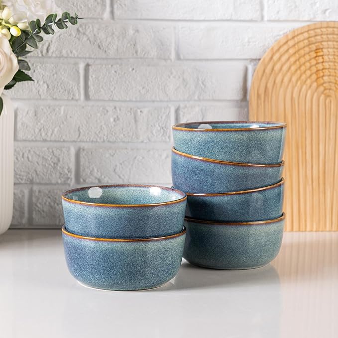 AmorArc Cereal Bowls Set of 6 for Kitchen, 26oz Stoneware Soup Bowls Set for Cereal Soup Meal, Dishwasher &Microwave Safe, Ceylon Blue