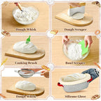 HASHMUST Banneton Bread Proofing Basket Kit, Sourdough Starter Jar Set, 9'' Round 10" Oval Fermentation Bowls Homemade Baking Supplies, Tools with Dough Whisk Cutter Lame Scraper Brush Scraper Bags