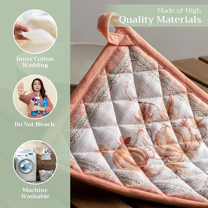 Maison d' Hermine Pot Holders 100% Cotton Heat Resistant Potholders 8" x 8" Hot Pads with Loop BBQ, Cooking, Baking, Grilling, Kitchen, Handling Hot Pans (Pack of 1, Giving Thanks)