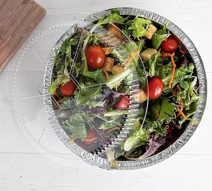 Mr Miracle Pack of 40 Disposable Aluminum Foil Pans with Clear Lids –9 Inch Circular Aluminum Pans, Ideal for Baking, Storing, Heating, Serving - Round Foil Pans with Lids