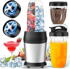 12-Piece Smoothie Blender Maker 25,000 RPM Personal Blender for Ice Crushing Smoothies & Frozen Drinks Nuts with 23oz, 32oz, 37oz Portable Cups Two 6-Leaf Stainless Steel Blades, Silver