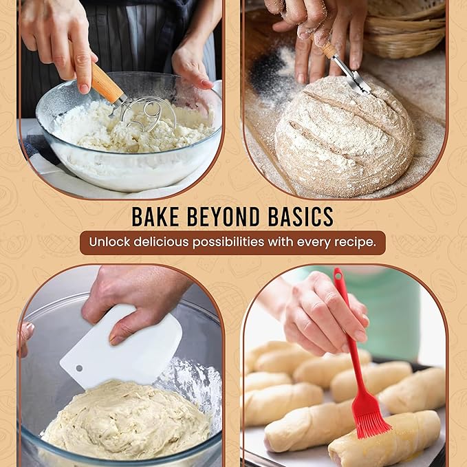 Sourdough Starter Kit with Scale - Sourdough Bread Baking Supplies with Banneton Bread Proofing Basket Set, Bowl Scraper, Silicone Spatula, Baking Mat | Sour Dough Kit & Bread Making Tools by Richni