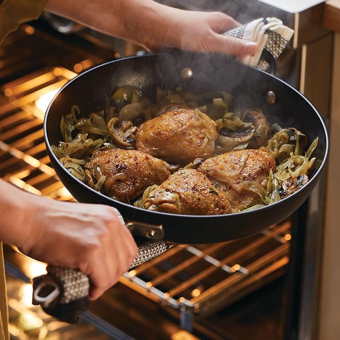 Anolon Advanced Home Hard Anodized Nonstick Deep Frying Pan/Skillet with Lid, 12 Inch, Onyx