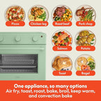 bella Air Fry Toaster Oven, 7 Preset Cooking Options, Dishwasher-Safe EverGood Coated Trays Included, 60-Minute Auto Shutoff w Audible Timer, Power Indicator Light, 1700 Watt, Seaglass