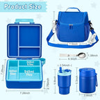 Bento Lunch Box for Kids with 17oz Soup Thermo,Insulated Tumbler Water Bottle and Insulated Lunch Bag,Leak-Proof 3 Compartment Lunch Food Container with with Ice Pack for Kids to School-Blue