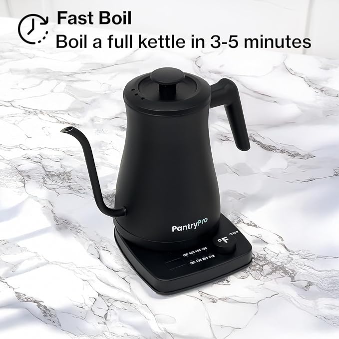 1.0L 1500W Gooseneck Electric Kettle - Stainless Steel Interior - Rapid-Boil - Auto Shut-Off, Boil-Dry Protection, Temperature Control, LED Indicator - Black by The Display Guys