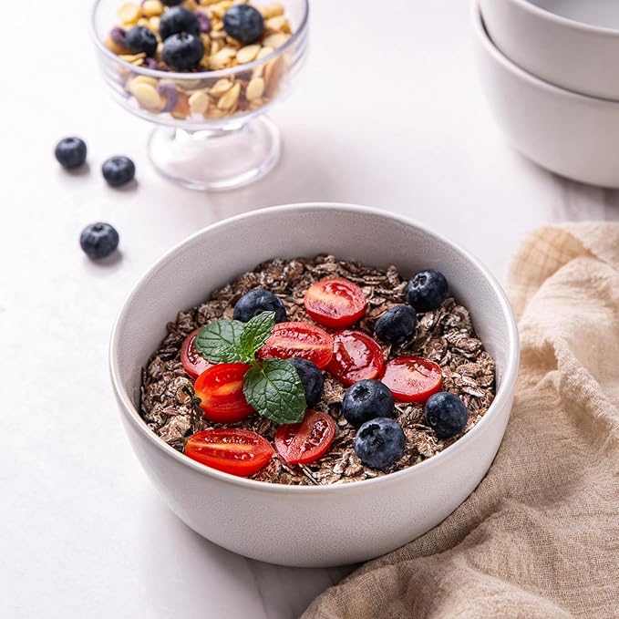 AmorArc Cereal Bowls Set of 6 for Kitchen, 26oz Stoneware Soup Bowls Set for Cereal,Soup, Modern Kitchen Bowls for Meal, Dishwasher &Microwave Safe, Reactive White