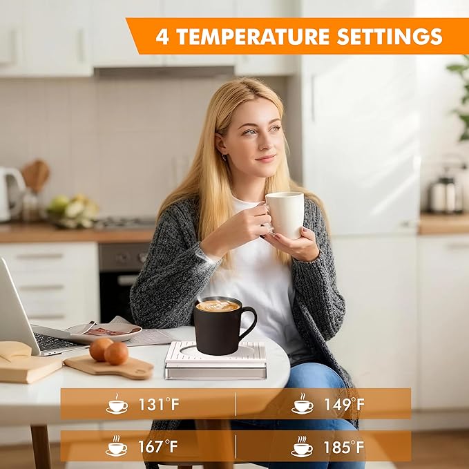 2026 New Smart Coffee Mug Warmer for Desk, 4 Temp Settings, Electric Cup Warmer with Auto Shut Off & Timer, Fast Heating Plate for Coffee, Tea, Candle Warmer, Smart Gift for Office & Home Use(White)