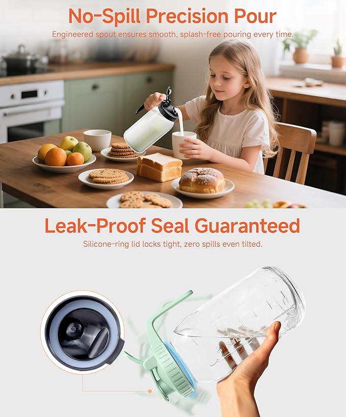 2 Quart Wide Mouth Glass Pitcher with Lid, 64oz Mason Jar Pitcher, Leak-proof Iced Tea Pitcher,Heavy Duty Container for Fridge Sweet Tea,Juice,Cold Brew Coffee,Breastmilk Storage Drinks-1PACK/Gray