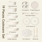 JEETEE Pots and Pans Set Non Stick 19pcs, Kitchen Cookware Sets with Detachable Handle, Induction Nonstick Cookware Set with Removable Handle, Stackable RV Cookware, Oven Safe, PFAS/PFOA Free, Beige