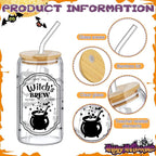 6 Pcs Halloween Drinking Glasses 16 oz Hearts Glass Cup with Bamboo Lid and Glass Straw Can Shaped Beer Glass Reusable Love Smoothie Cup for Women Teenager Valentine Party Birthday Gift