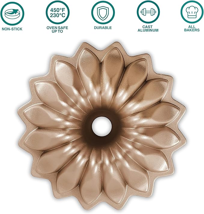 Baker's Secret for Fluted Cake Pan, Fluted Cake Pans, Die Cast Aluminum Cake Pans, 2 Layers Non-stick Coating, Novelty Cake Pan, 7.2 Cups Capacity - The Cast Aluminum Collection (Spring Water)