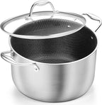 KOCH SYSTEME CS Triply Stainless Steel Pot 6 Quart, Nonstick Hybird 18/10 Stainless Steel Stock Pot with Lid, Nonstick Cooking Pots with Honeycomb Interior, Compatible with All Cooktops, Oven Safe