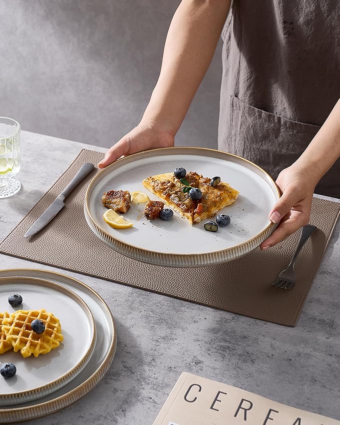 famiware Star Dinner Plates for 6, 10 inches Plate Set, Scratch Resistant, Stoneware Dinnerware, Kitchen Modern Rustic Serving Dishes, Cappuccino White