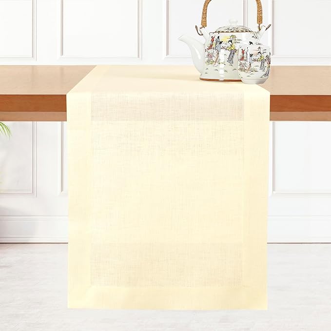 D'Moksha Homes Linen Vanilla Cream Table Runner 102 Inches Long - 100% Pure Linen Dining Table Runner 14 x 102 Inch for Summer, Fall and Halloween - Machine Washable