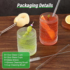 Vintage Glassware Drinking Glasses Set of 12,Clear 12oz & 15oz Hobnail Glass Cups,Embossed Water Tumbler,for Beer,Cocktail,Whiskey,Juice and Various Mixed Drinks- 1 Cleaning Brush