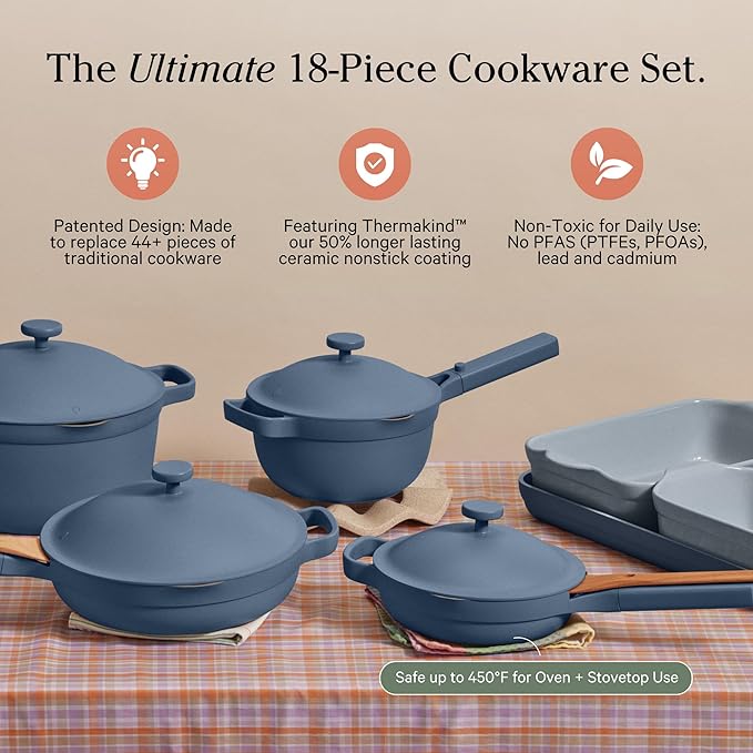 Our Place Ultimate Cookware Set - Complete 18-Piece Set Including the Always Pan, Perfect Pot, and Bakeware Set | Multifunctional, Toxin-Free Nonstick | Replaces 44 Pieces | Blue Salt