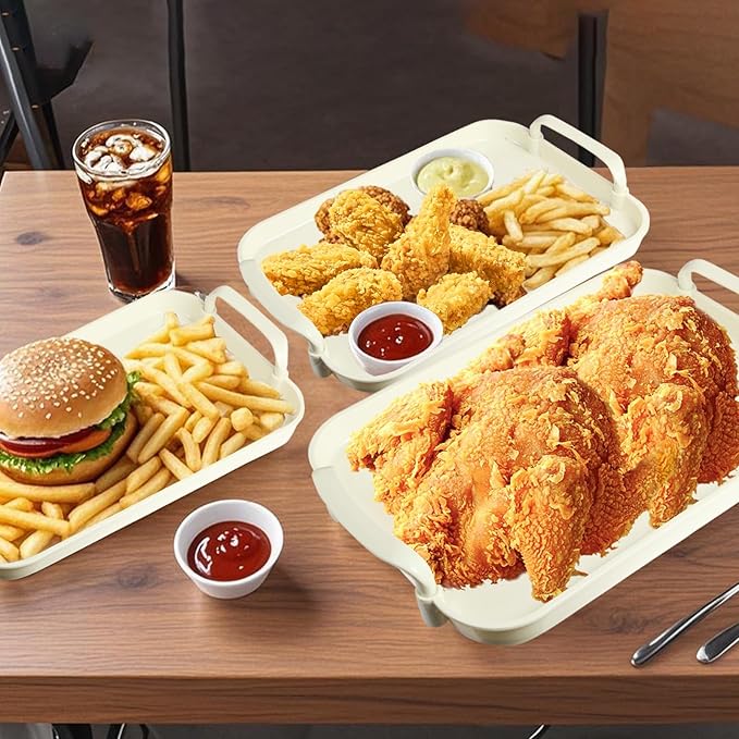 Serving Tray with Handles Set of 3 Rectangular Large Serving Platters 18.3/16.7/14.8 Inch White Plates for Dinner, Party, Entertaining, Cream