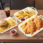 Serving Tray with Handles Set of 3 Rectangular Large Serving Platters 18.3/16.7/14.8 Inch White Plates for Dinner, Party, Entertaining, Cream