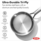 OXO 13 Piece Stainless Steel Cookware Set, Tri-Ply Multiclad Pots & Pans, PFAS-Free Ceramic Nonstick Coated Frying Pans, Induction Compatible, Dishwasher & Oven Safe, Sauce, Stock, Saute, Silver