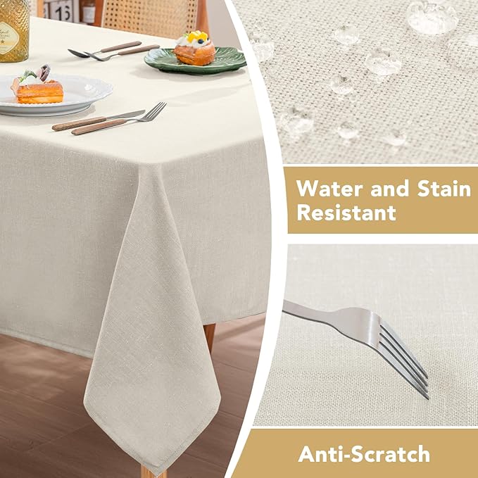 H.VERSAILTEX Linen Table Cloths Square 60 x 60 Inch Premium Tablecloth Spill-Proof Waterproof Table Cover for Dining Buffet Feature Extra Soft and Thick Fabric Wrinkle Free, Natural