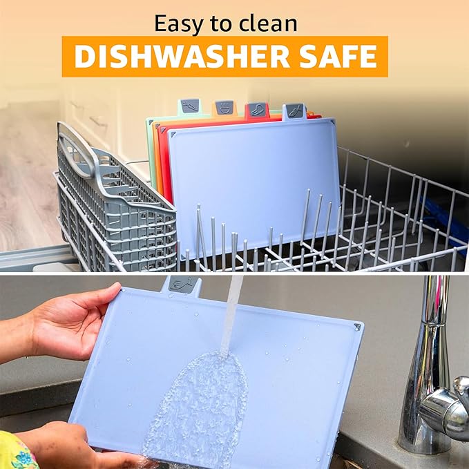 4-Piece Non-Toxic Cutting Board Set with Premium Scissors and Holder (Tall Silver)