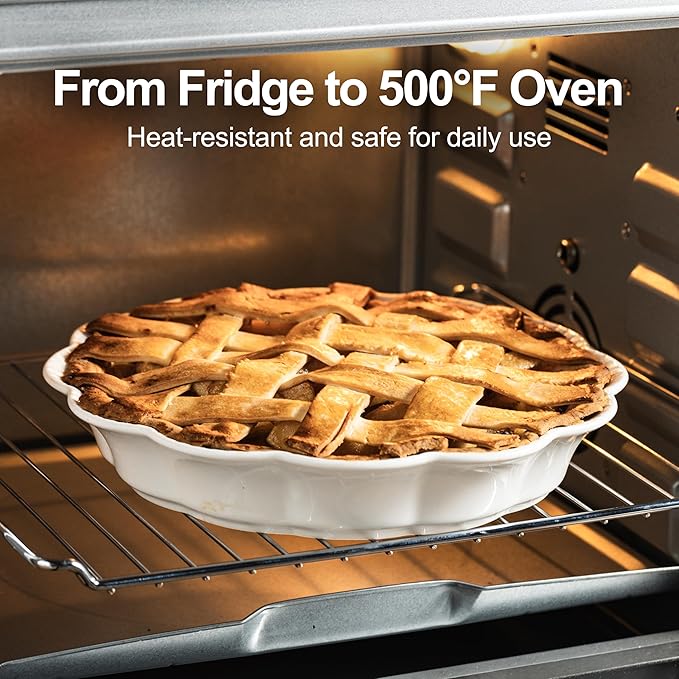 Pie Pan for Baking 9 Inch, Ceramic Pie Dish, Non-Stick Round Baking Dish, Porcelain Plates with Ruffled Edge| Microwave, Dishwasher, and Oven Safe (2PCS)