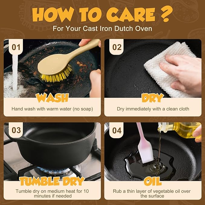 Cast Iron Dutch Ovens for Sourdough Bread Baking, 5 QT Pre-Seasoned Dutch Oven Pot with Lid, Bread Baking Supplies Set, Multi-Functional Braising Cast Iron pot for Baking, Sourdough Starter Kit