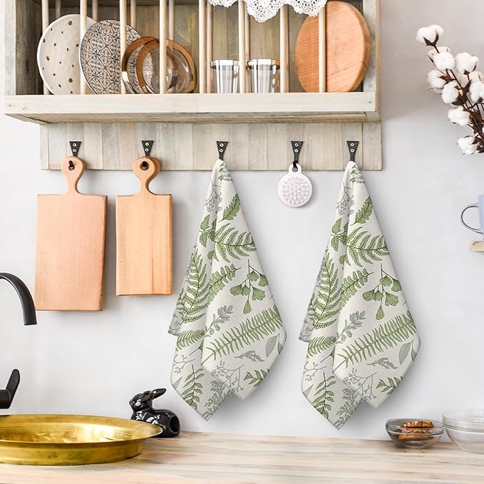 Cute Botanic Dish Towels for Drying Dishes, Absorbent Decorative Sage Green Herbs Leaves Kitchen Towels,Hand Towels Tea Tewels for Kitchen Baking Bar Bathroom Decoration