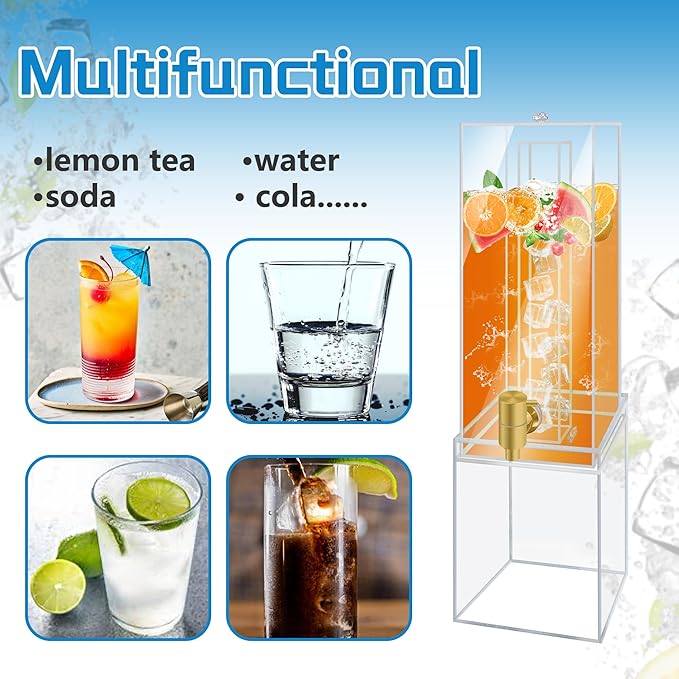 Beverage Dispenser with Stand, 2 Gallon Drink Dispenser, Drink Dispensers for Parties, Individual Ice Container, Acrylic Stand