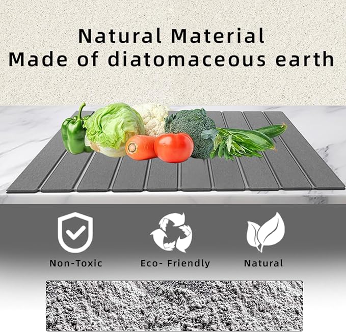 Stone Drying Mat for Kitchen Counter, Collapsible Dish Drying Mat, Fast Drying Diatomaceous Earth Dish Drying Mats, Water Absorbent Diatomite Kitchen Mat （Dark gray, small size）