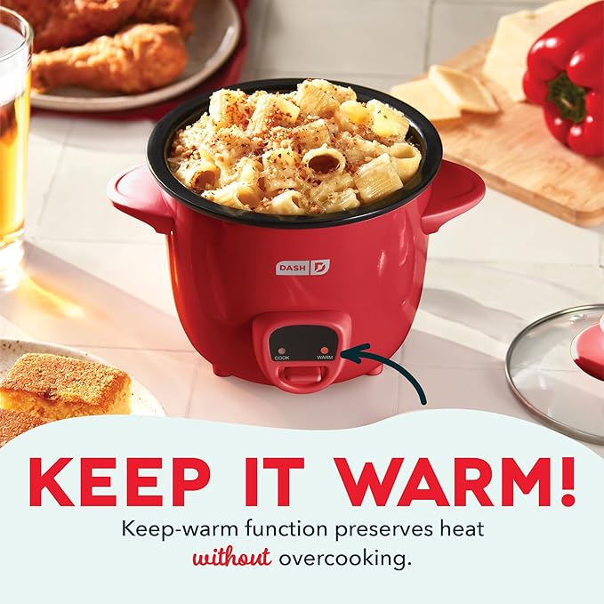 DASH Mini Rice Cooker Steamer with Removable Nonstick Pot, Keep Warm Function & Recipe Guide, Half Quart, for Soups, Stews, Grains & Oatmeal - Red
