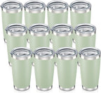 20 oz Tumbler with Lid Stainless Steel Insulated Tumblers Bulk Double Wall Vacuum Cups Powder Coated Travel Mug Keep Drinks Cold and Hot, Sagebrush Green, 12 Pack