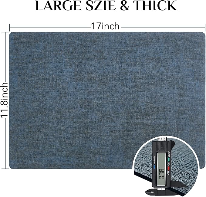 Softalker Vinyl Placemats Set of 8 - Faux Leather Heat Resistant Place Mats, 100% Waterproof Oilproof Wipe Clean Table Mats for Indoor & Outdoor Use, 17’’×12’’, Navy Blue