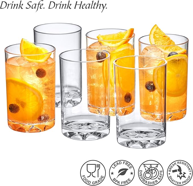 Amazing Abby - Liberty - 10-Ounce Plastic Tumblers (Set of 6), Drinking Glasses, Reusable Cups, BPA-Free, Shatter-Proof, Dishwasher-Safe (Made of Plastic, NOT Glass)