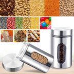3 Pcs Stainless Steel Canister Set with Glass Windows Visible Storage Jars Silver Kitchen Canister Set for Pasta Flour Oat Sugar Container, Kitchen Tools, Housewarming Gifts(32 oz)