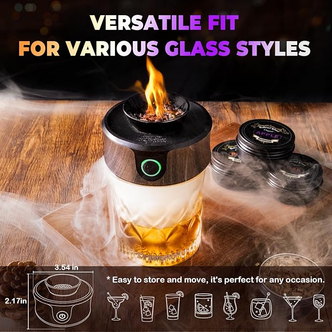 Electric Whiskey Smoker Kit with Torch, Best Whiskey Gifts for Men, 6 Wood Chips – Infuse Rich Smoky Flavors in Bourbon Old Fashioned & Cocktails, Birthday Gifts for Dad, Husband (Butane Not Included)
