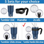 WETOWETO 30oz Insulated Tumbler With 2 Lids and 2 Straws, Stainless Steel Double Vacuum Coffee Tumbler Cup with Handle, Powder Coated Travel Mug for Home, Office, Travel, Party (Black, 1 Pack)