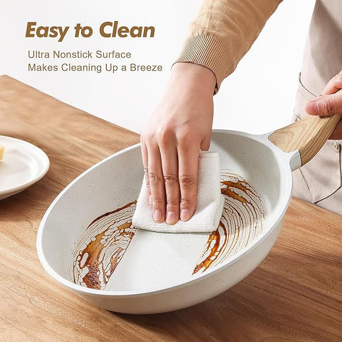 SENSARTE Nonstick Frying Pan Skillets, White Ceramic Coating Omelette Pans, Healthy Cookware Chef's Pan, Free of Intentionally Added PTFE & PFAS (10+12 Inch)