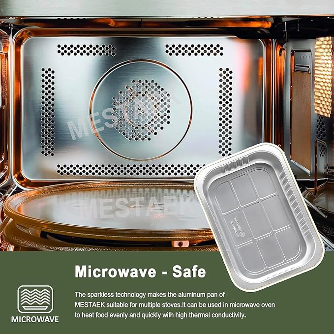 11"x 8" Sturdy Aluminum Foil Pans + Lids (50 Packs), 2X Thicker Heavy Duty for Oven, Grill, Microwavable Cooking Baking, Reusable Freezable Dishwasherable Disposable Foil Pan 74oz