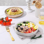 E-far Pasta Bowls Set of 4, 30oz Shallow Salad Bowls for Dinner Serving, 8.25" Stoneware Ceramic Bowl Plates for Noodle Soup, Microwave & Dishwasher Safe, Reactive Glaze, Assorted Colors