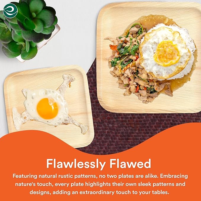 ECO SOUL Compostable 7 & 10 Inch Palm Leaf Square Plates (200 Count) Like Bamboo Plates | Biodegradable | Eco-Friendly, Microwave & Oven Safe - Party Pack