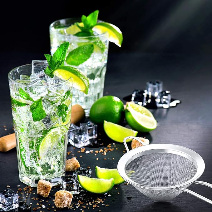 Patelai 3 Pieces Tea Strainers Cocktail Strainer Stainless Steel Fine Mesh Strainer Colander Conical Food Loose Tea Filter Practical Bar Colander Tool