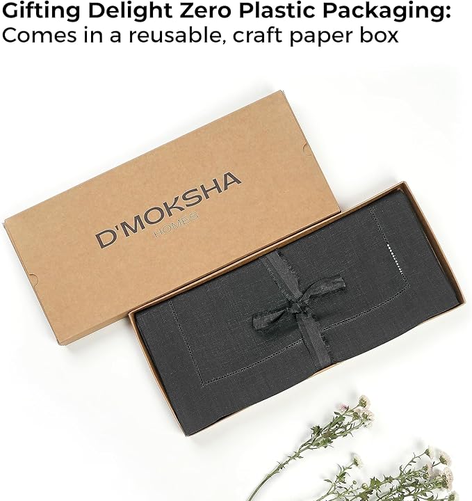 D'Moksha Homes Linen Charcoal Grey Table Runner 132 Inches Long - 100% Pure Linen Extra Long Table Runner 14 x 132 Inch for Summer, Fall and Halloween - Classic Hemstitch