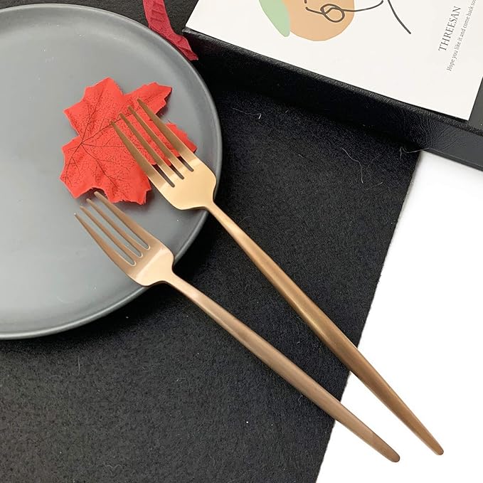 JASHII 18/10 Rose Gold Flatware Set - 304 Stainless Steel, Copper Cutlery - 6-Piece Adaline Royal Modern Satin Finish for Birthday, Wedding (Rose Gold Matte)