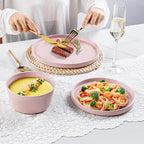 AmorArc Ceramic Dinner Plates Set of 6,10.0 Inch Matte Stoneware Plates for Kitchen,Modern Flat Dinnerware Dishes Set,Microwave& Dishwasher Safe, Scratch Resistant, Matte Pink