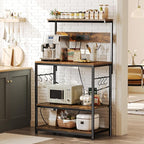 SUPERJARE Bakers Rack with Power Outlets, Microwave Stand, 31.5 X 16.5 Inch Larger Desktop, Kitchen Storage Rack with Adjustable Middle Shelf, 6 S-Shaped Hooks, Coffee Bar Stand, Rustic Brown