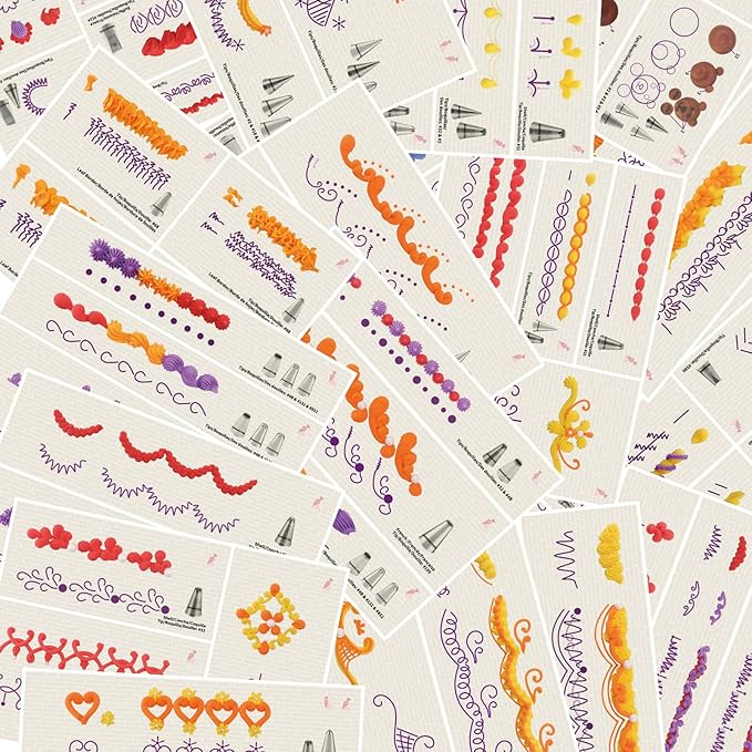 Piping Tips Practice Board Guide Paper Sheets 250+ Cake Decorating Tips Techniques Tutorial Patterns 74 Sheets/Set
