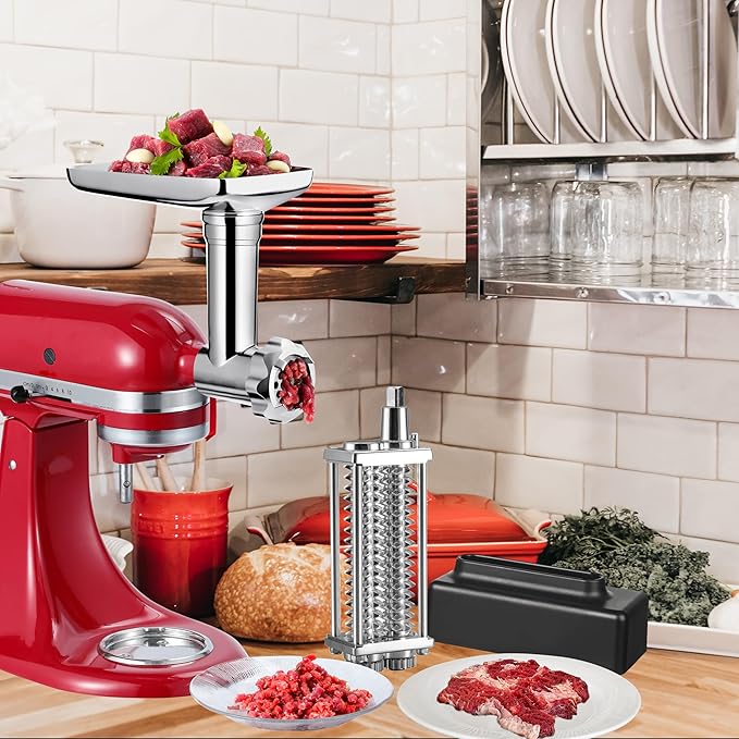 Meat Grinder Attachment and Meat Tenderizer Stapler Tool Compatible with All Kitchen Aid Stand Mixer Models Food Processing Accessories